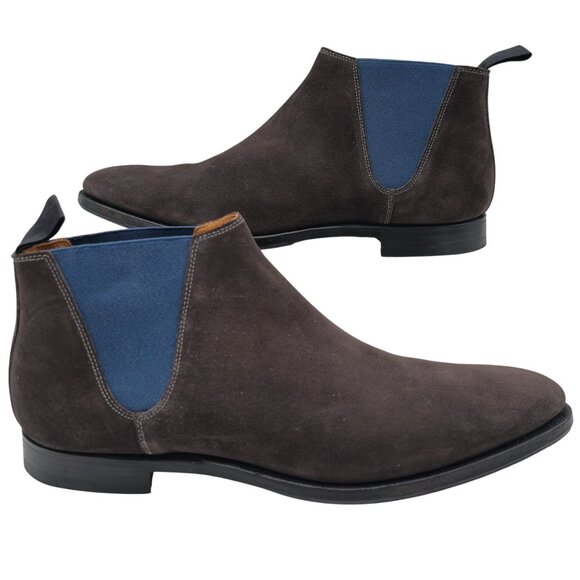 Crockett & Jones England Brown Navy Suede Chelsea Boots Mens Size 9E Dress Shoes - Picture 9 of 12